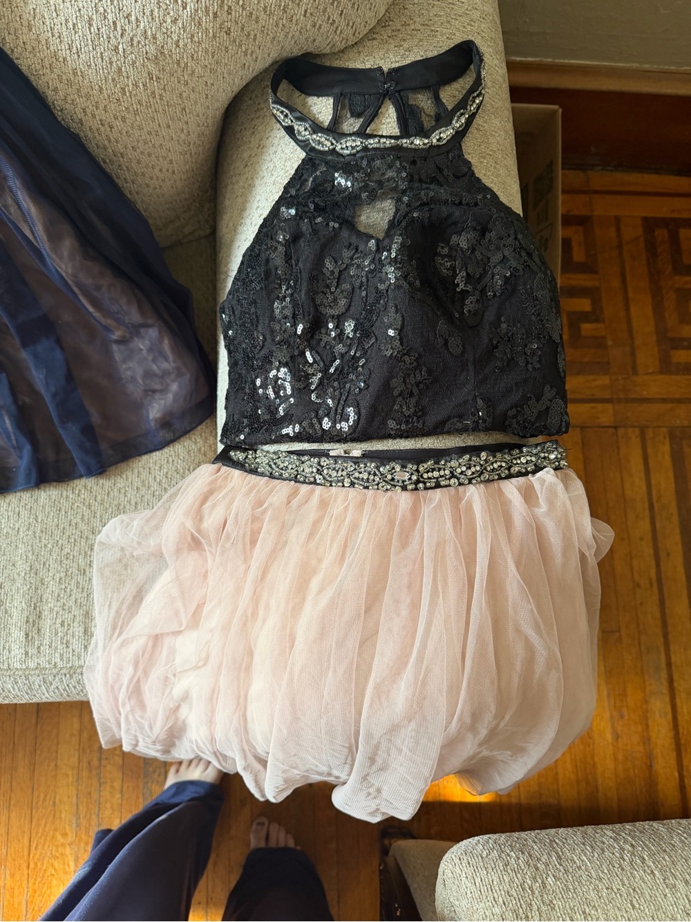 Sequin Hearts Black Sequin Halter Top with Blush Tulle Skirt Costume